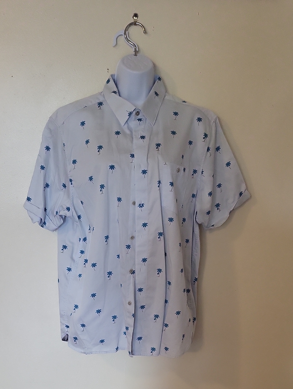Ted Baker London White Short-Sleeve Button-Down with Blue Palm Print